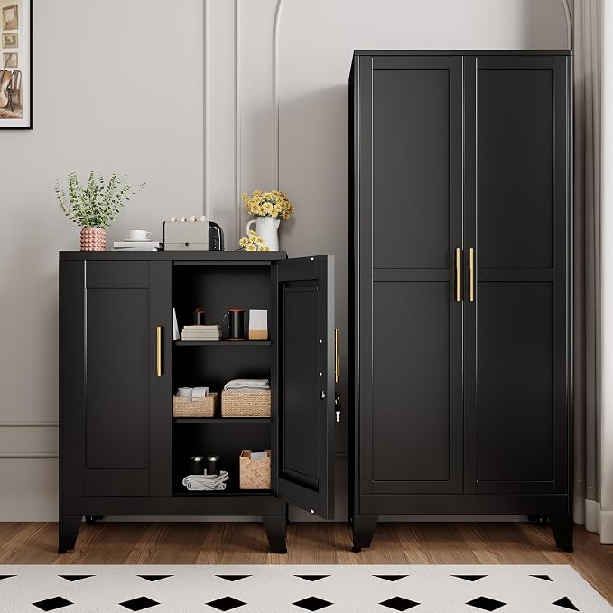 GAIOUS 36" Tall Metal Storage Cabinet with Lock, Locking Cabinet with 2 Doors and 2 Adjustable Shelves, Black Bathroom Floor Cabinets, Freestanding Locked File Cabinets for Home/Office/Garage