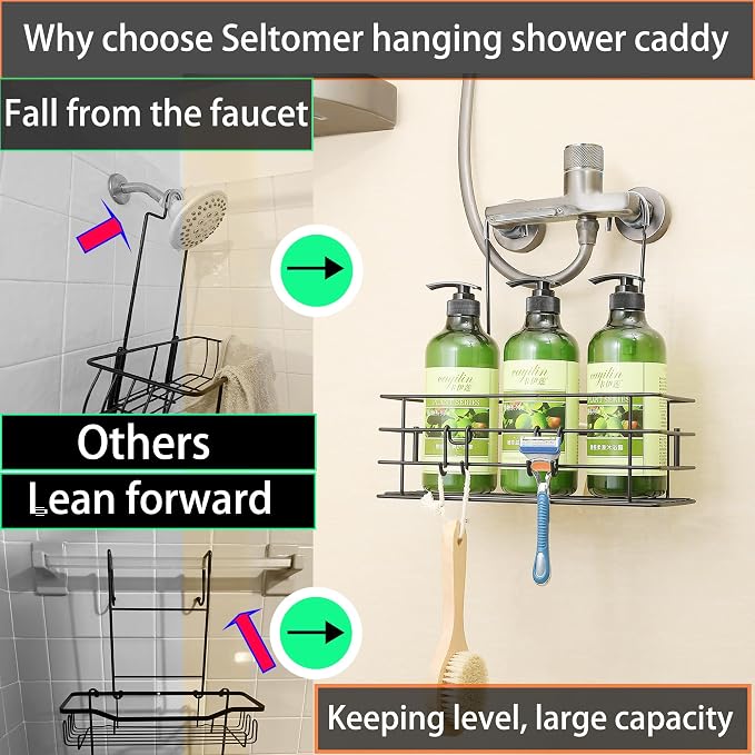 1-Tier Shower Caddy Hanging Shower Organizer Rack with Hooks Over The Door