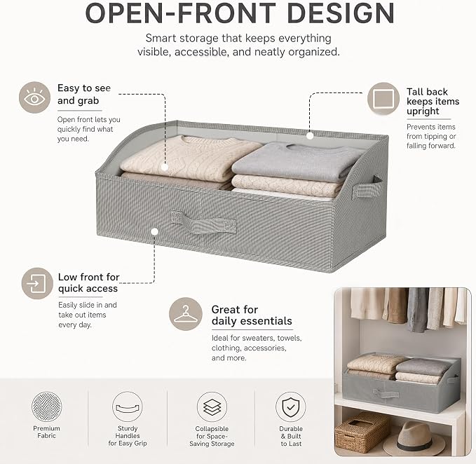 WUIKE Purse Organizer for Closet, 3-Pack Extra Large, Open Front, Greige | Closet Storage Bins for Clothes, Versatile Clothes Organizer for Bedrooms, Nurseries, Wardrobes, and Living Rooms