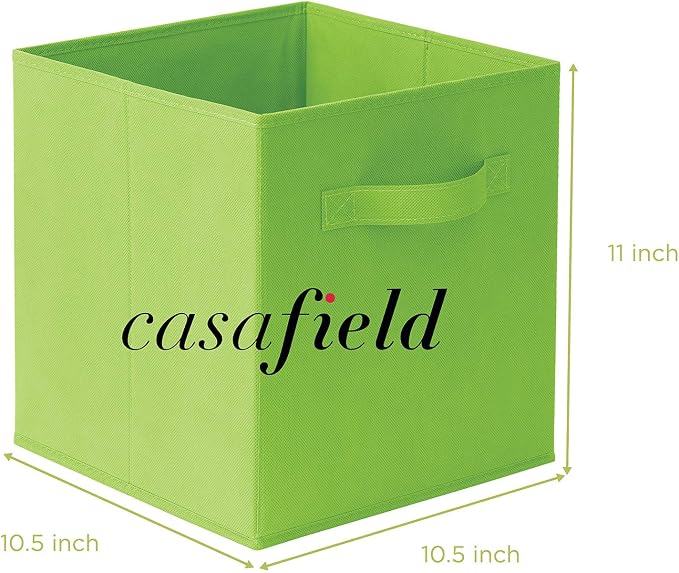 Casafield Set of 6 Collapsible Fabric Cube Storage Bins, Lime Green - 11" Foldable Cloth Baskets for Shelves, Cubby Organizers & More