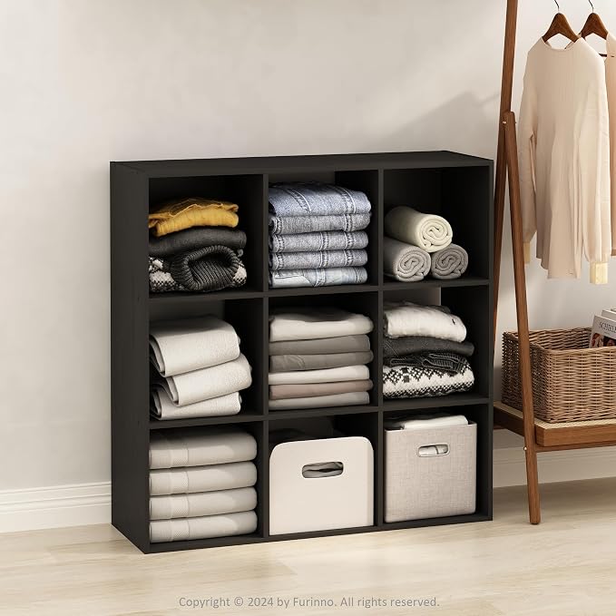 Furinno PELLI Closet Organizers and Storage, 9-Cube Closet Organizer, Open Shelf Closet Storage, for Wardrobe, Bedroom, Living Room, Americano