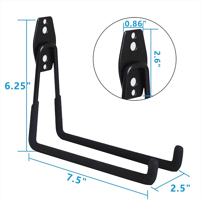 Garage Hooks, 4 Pack Wall Mount Storage Hanger with 2 Extension Cord Holder Organizer, Heavy-Duty 7.5 inch Long Hooks for Ladder, Ski, Sports, Utility, Garden Tool, Hose Storage Rack Organizer