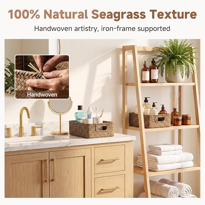 StorageWorks Wicker Baskets for Organizing, Woven Baskets for Storage | Seagrass, Pantry, Bathroom, Kitchen Closet, Table, Decorative, Book, Towel, Magazine, Food, Small, Medium, Rattan, Handle