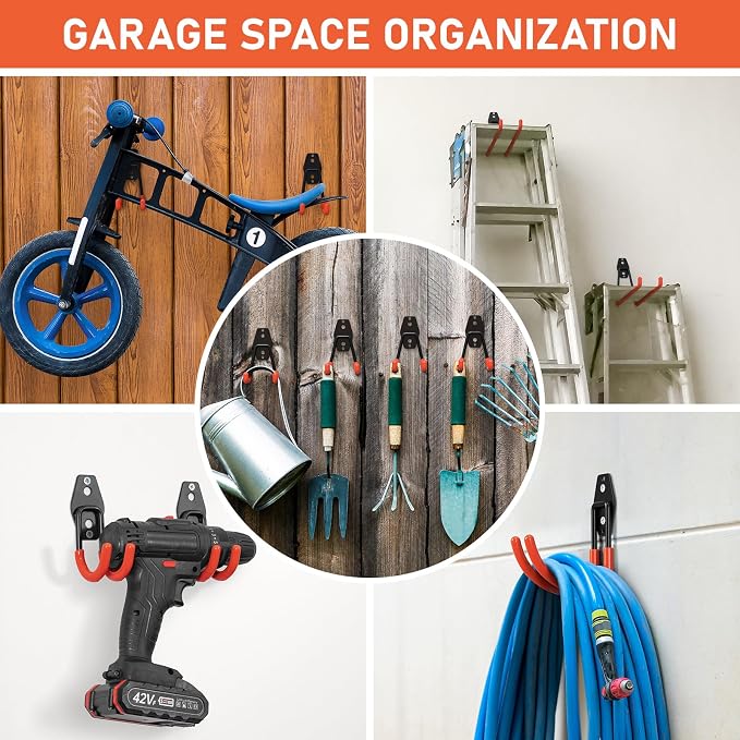 Garage Hooks, Anti-Slip Heavy Duty Wall Mount Hooks, 30-Pack | Hanging Storage for Bikes, Ladders, Hoses, Ropes, Garden Tools - For Warehouse, Workshop, Shed, Shop, Yard