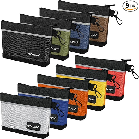 TICONN Tool Pouches with Zipper, 1680D Oxford Small Tool Bags, Waterproof Utility Bag Zipper Pouch for Tool Organizers and Storage (9 Pack Small)