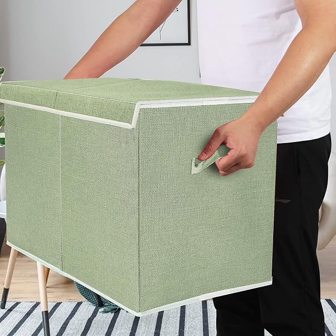 Large Toy Box Chest Storage with Lid, Collapsible Kids Toy Storage Box Bin | Toy Chest with Rivets Handles for Kids, Boys, Girls, Nursery, Playroom, Living Room, Bedroom, 25"x 13" x 16" (Linen Green)