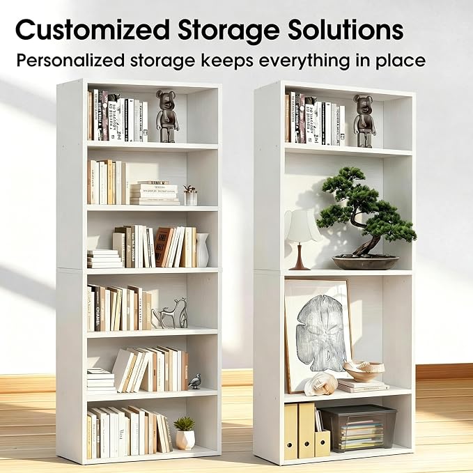 HealSmart 6 Tier Bookcase, Industrial 6 Book Shelf, 9.2" D x 23.8" W x 63" H Tall Open Cube Storage Organizer for Home Office, Living Room, Bedroom and Dinning Room, White