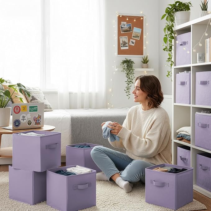 GRANNY SAYS Cube Storage Bins, 11 Inch Cube Storage Organizer, Fabric Collapsible Storage Bins, Storage Cubes for Shelves, Closet, Lavender Purple, 8-Pack