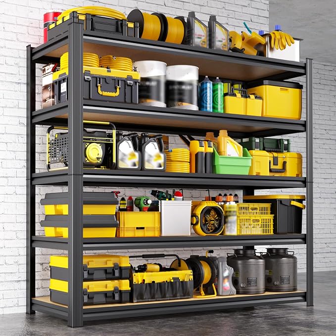 71.2"H-45.6"W Garage Shelving Heavy Duty Storage Shelves, Metal Adjustable Shelving Unit, Utility Garage Organizer Shelf for Basement, Pantry, Kitchen, Warehouse, 71.2"Hx45.6"Wx17.7"D, Black