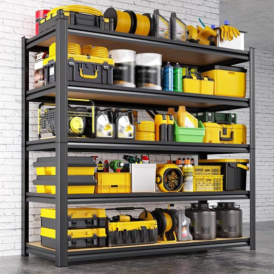 71.2"H-45.6"W Garage Shelving Heavy Duty Storage Shelves, Metal Adjustable Shelving Unit, Utility Garage Organizer Shelf for Basement, Pantry, Kitchen, Warehouse, 71.2"Hx45.6"Wx17.7"D, Black