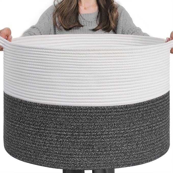 INDRESSME XXXLarge Woven Rope Blanket Basket Living Room, 90L | 21.7" x 13.8" Storage baskets for toys laundry & pillows. Fits living room, bedroom or nursery décor. Soft-touch with handles