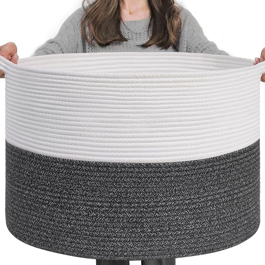 INDRESSME XXXLarge Woven Rope Blanket Basket Living Room, 90L | 21.7" x 13.8" Storage baskets for toys laundry & pillows. Fits living room, bedroom or nursery décor. Soft-touch with handles