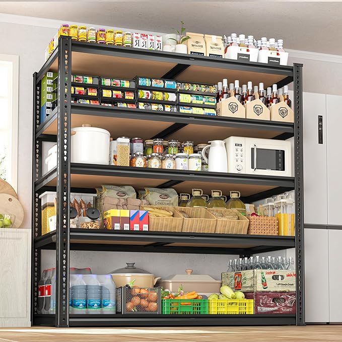 ROOMFAVE 40" W Garage Shelving 2300LBS Storage Shelves Adjustable Metal Shelving 5 Tier Garage Utility Rack Shelf for Warehouse, Pantry, Closet, Kitchen 72.2" H x 40" W x 20" D, Black,Gift