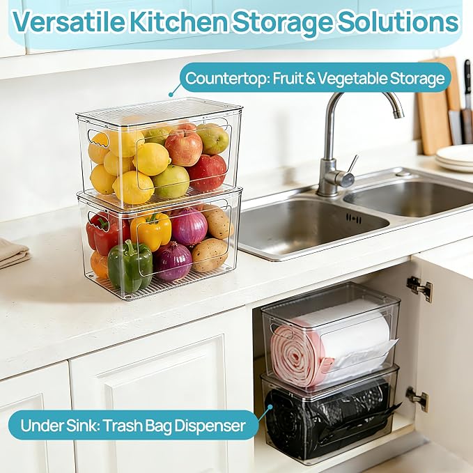Vtopmart 1 Pack Clear Trash Bag Holder, Stackable Garbage Bag Dispenser | Trash Bag Organizer for 13/30/33 Gallon Bags, Clear Organizer Bins for Under Kitchen Sink, Laundry Room Organization