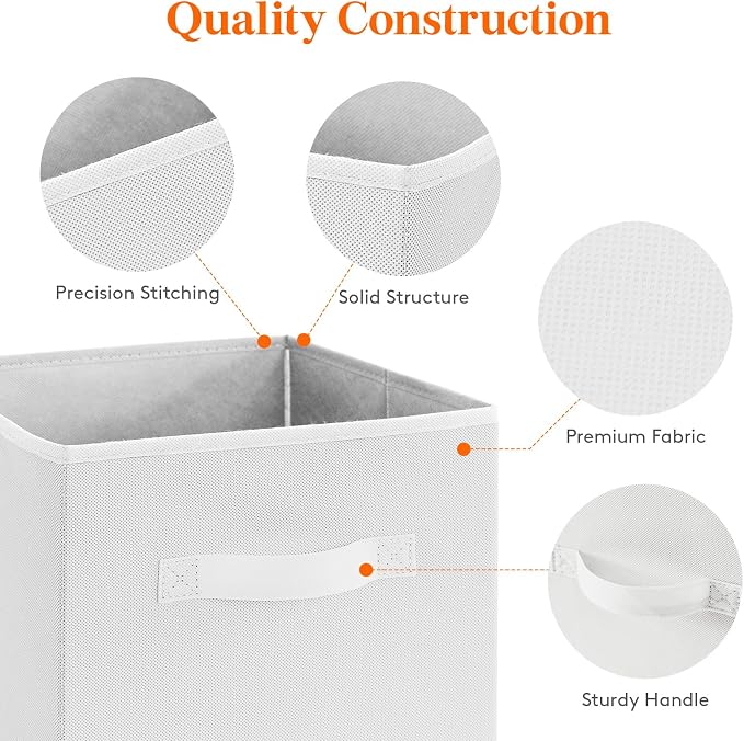 Lifewit Storage Cubes, Foldable Decorative Fabric Storage Baskets for Organizing Home Organizers with Handles for Shelves, Closet, 11 Inch Bins, 18L White, 6 Packs