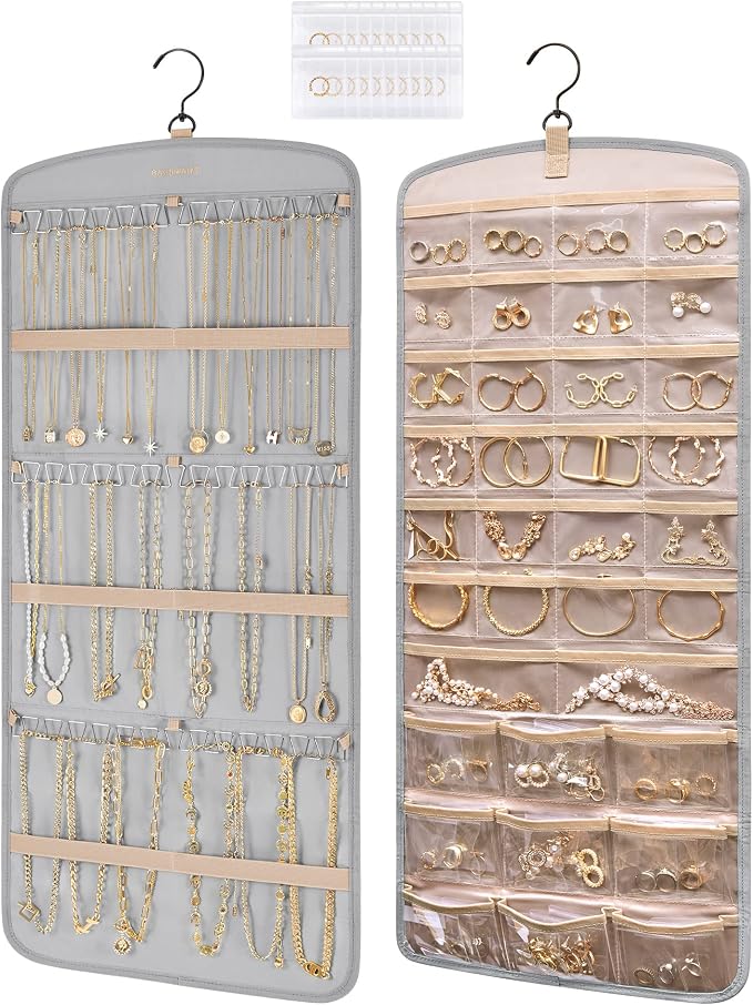 BAGSMART Hanging Jewelry Organizer, Necklace Holder Anti-tangle with 20 Jewelry Storage,1 Piece, Large Grey