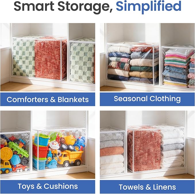 Handy Laundry Blanket Storage Bags - 90 L, Pack Of 4, Zippered Large Clear Plastic Storage Bag, Shield Your Quilt Blankets, Bedding & Clothes from Dust, Dirt & Moisture, Gliding Zipper for Easy Access