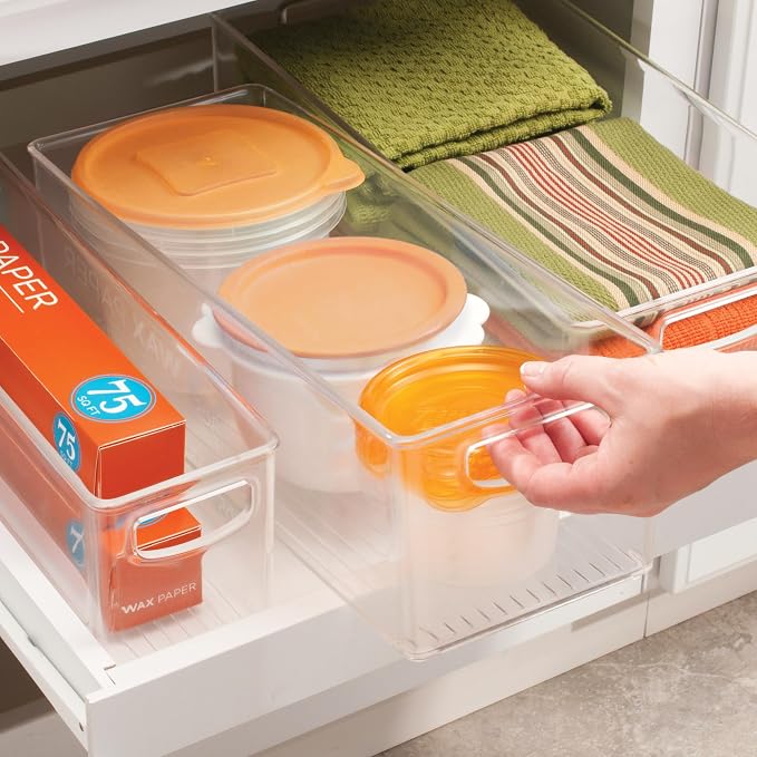 iDesign Plastic Stackable Pantry Bin with Handles, Clear | For Cabinets or Fridge, Made in USA