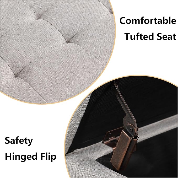 31.5'' Storage Ottomans Set of 2, Beige Tufted Fabric Bench Stool | 2.56" Thick Cushion, Sturdy for Adult Weight, Hinged Flip-top Safe Open, No Tools Assembly