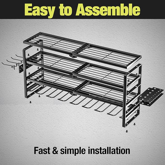 MOOMSINE 4 Layer Power Tool Organizer Wall Mount, Battery Tools Holder with Charging Station Shelf, Cordless Drill Hanger Storage Rack for Garage Organization, Workshop, Pegboard - 32 Inch 8 Slots