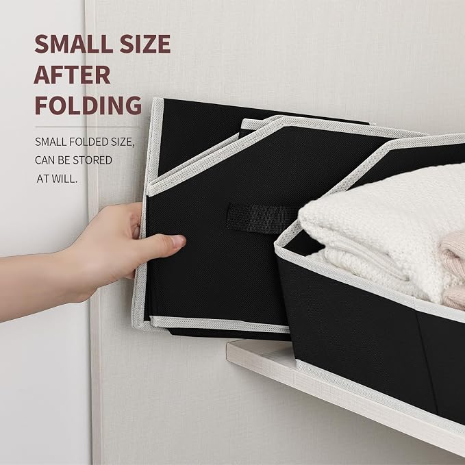 Homsorout Storage Baskets for Shelves - Trapezoid Cube Storage Organizer Bins, Decorative Storage Baskets with Handles, Large Shelves Organizer for Home, Office, Dorm, Black, 4 Pack