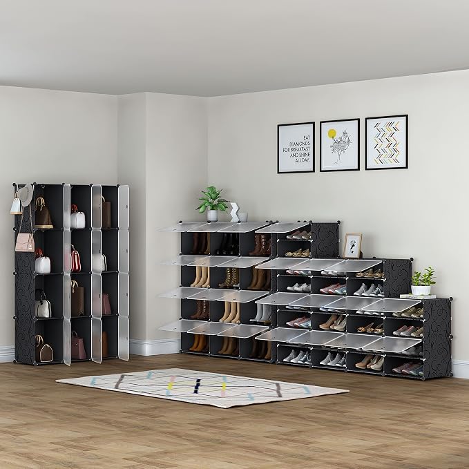 HOMIDEC Shoe Rack Organizer 48 Pair Modular Shoe Storage Cabinet for Closet | PP Plastic, Sturdy Steel Frame, Waterproof, Dustproof, Easy Clean, Shoe Shelves for Closet Garage Hallway Bedroom Entryway