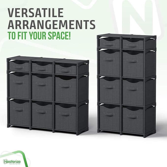 Cube Storage Organizer with Storage Bins Included - The Perfect Closet Organizers and Storage Solution. Includes 9 Storage Cubes, Great For Toy Storage, Closet Storage, Clothes Storage (Dark Grey)