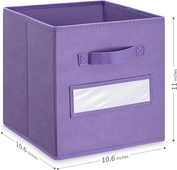 Fabric storage cubes (Set of 8) 11 Inch Cube Storage Bin, Cube storage with 8 Labels Window Cards & a Pen, Foldable cube organizer bins,11x11 Storage bin, Cubby Organizer Boxes, Purple