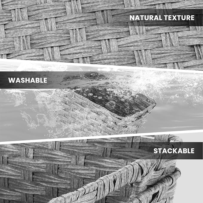 2-Pack Plastic Wicker Storage Baskets for Bathroom, 12"x12"x6", Grey | onlytak woven storage bins for shelves, toilet paper, closet, and home organizing – stackable, durable.