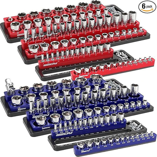 Magnetic Socket Holder Organizer Set: 6-Piece Detachable 1/2 3/8 1/4 Drive Sockets Storage Tray Magnetic Socket Organizer Tool Box Drawer Tool Box Organizers Storage Metric SAE (Sockets Not Included)