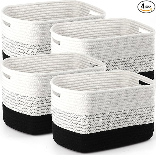 4 Pack Storage Baskets for Organizing, 11''Lx9''Wx8''H Woven Baskets for Storage Toys, Towels, Books, and Clothes, Cotton Rope Basket for Shelves with Handle