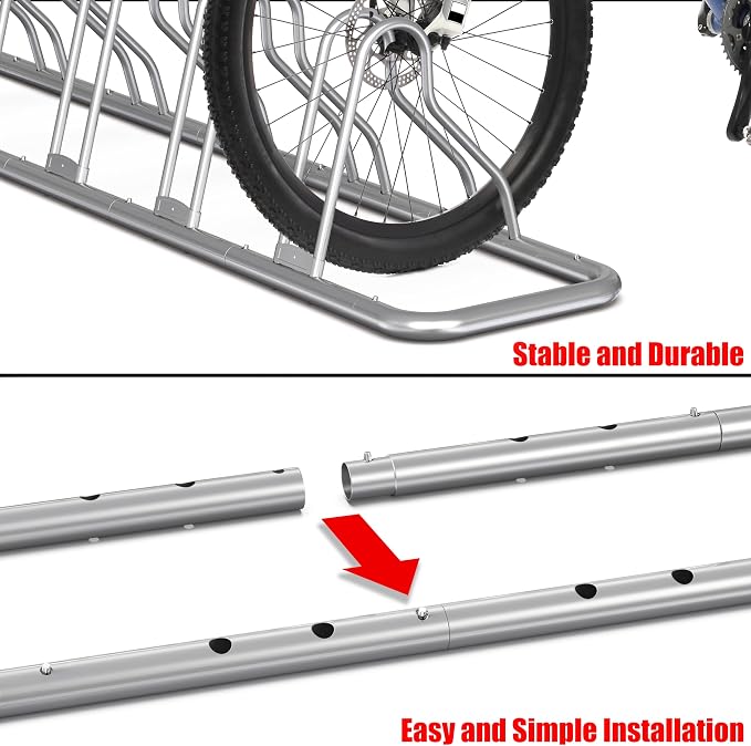 Simple Houseware 5-Bike Adjustable Floor Storage Rack for Garage, Silver | Bicycle Parking Stand Organizer for Road and Kids Bikes