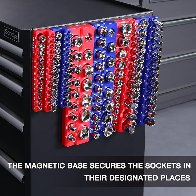WORKPRO Magnetic Socket Organizer Set, 6-Piece Metric SAE Socket Holder Set | 1/4", 3/8", 1/2" DR Socket Trays, Holds 143-Piece Sockets, Suitable for Standard and Deep Sockets, Sockets not Included
