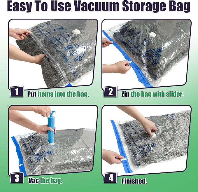 15 Jumbo Vacuum Storage Bags for Bedding, Vacuum Seal Bags for Clothing | Extra Large XL, Airtight Triple Seal, Save 80% Space, Hand Pump, Work with Vacuum, Double Zip, Reusable, Easy to Use