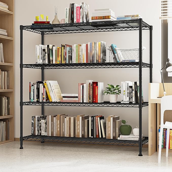 DurayLoly Extra-Wide 4-Tier 800LBS Storage Rack, Adjustable Shelves, Black | Heavy-duty Commercial steel, Tool-free assembly, Rustproof, 45"W x 13.5"D x 59.4"H, For kitchen garage pantry basement