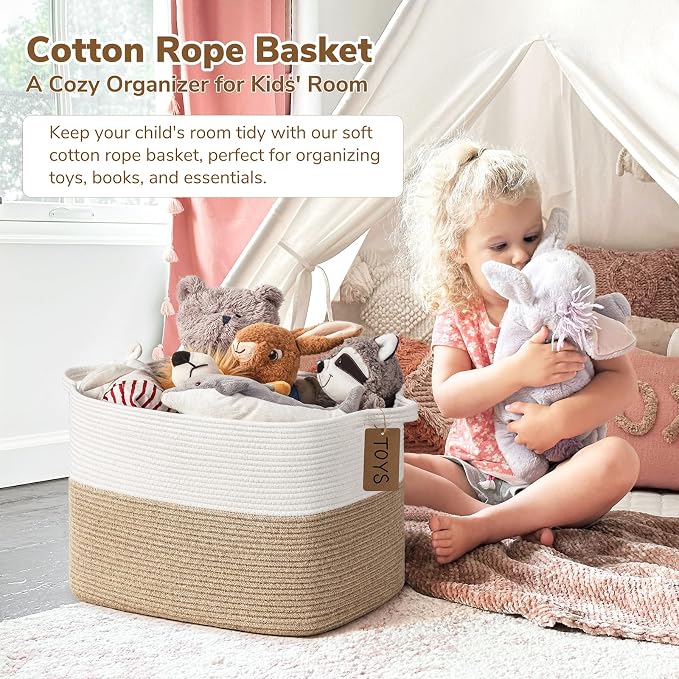 Goodpick Large Woven Storage Baskets for Organizing, Jute | 50L, 18 × 14 × 12 in, Handles, Nursery & Bedroom Organization, Toys, Blankets, Books & Kids Essentials Storage