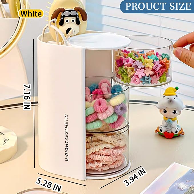 Azurphoric Hair Accessories Organizer with Hair Brush Holder(White,3-Layer) | Rotatable Makeup Brush Holder for Necklaces, Earring, Bracelet, Ring, Makeup Brushes, Hair Clip and Hair Accessories