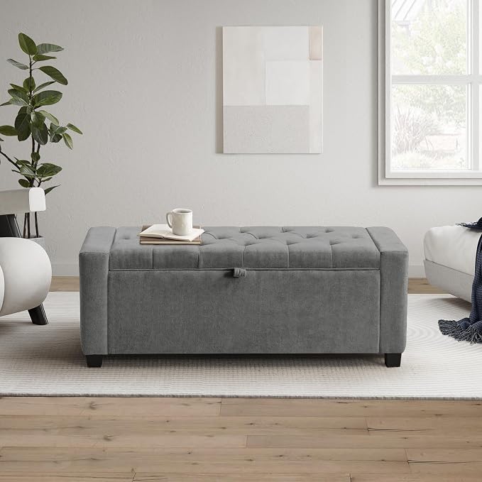 GRAINELL 42.13” Storage Ottoman Bench, Upholstered Tufted Bedroom Bench | End of Bed Storage Bench for Living Room & Entryway, 350 lb Capacity