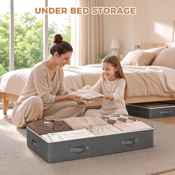 Budding Joy Under Bed Storage Containers, Storage Bins with Clear Lids | 4 Pack foldable organizers for clothes, blankets, shoes, bed sheets, comforter, wrapping paper, dorm storage