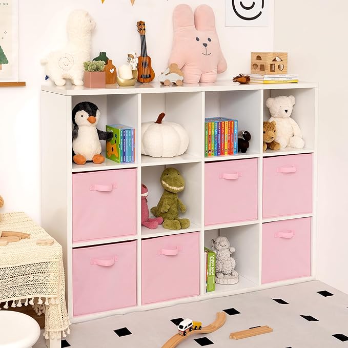 GRANNY SAYS Cube Storage, 13x13 Cube Storage Organizer Bins, Collapsible Storage Bins with Handle, Closet Storage Bins, Baskets for Shelves, Cubby Storage Organizer, Pink, 6-Pack