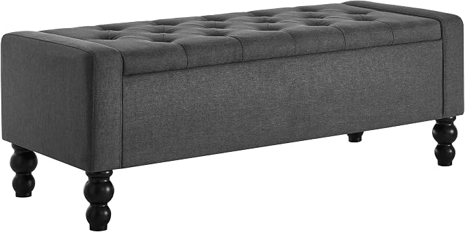 50" W Storage Ottoman Bench with Safety Hinge, Load up to 660 lb Ottoman with Storage, Upholstered Tufted Entryway Bench with Seating for Living Room, Bedroom, Entryway, Dark Gray