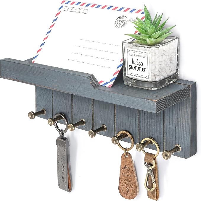Rebee Vision Key Holder Wall Mount with 7 Hooks for Room Decor, Royal Blue | Key Holder for Wall, 7 Hooks, Mini Floating Shelf, Mail and Perfume Storage, Plant Display, Elegant Home Essentials Decor