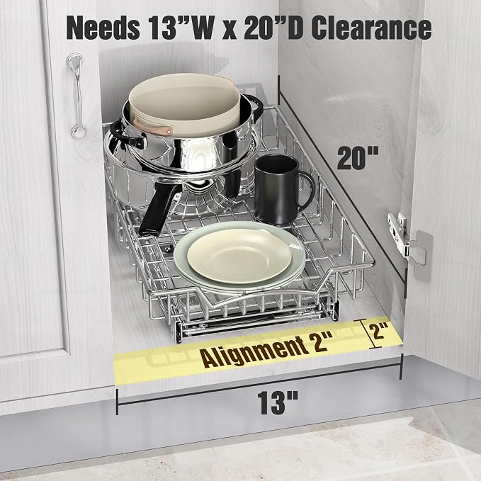 Simple Houseware Under Cabinet Pull Out Sliding Shelf Drawer, 18Dx11W | for Kitchen Organizer