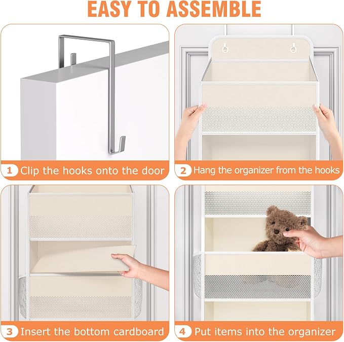 Over The Door Organizer Storage Large Capacity Hanging Bedroom Storage | 4 Shelves, 40 LB Capacity, Foldable Mesh Design, Clear Window, Sturdy, Large Storage Organizer for Nursery, Pantry & Closet