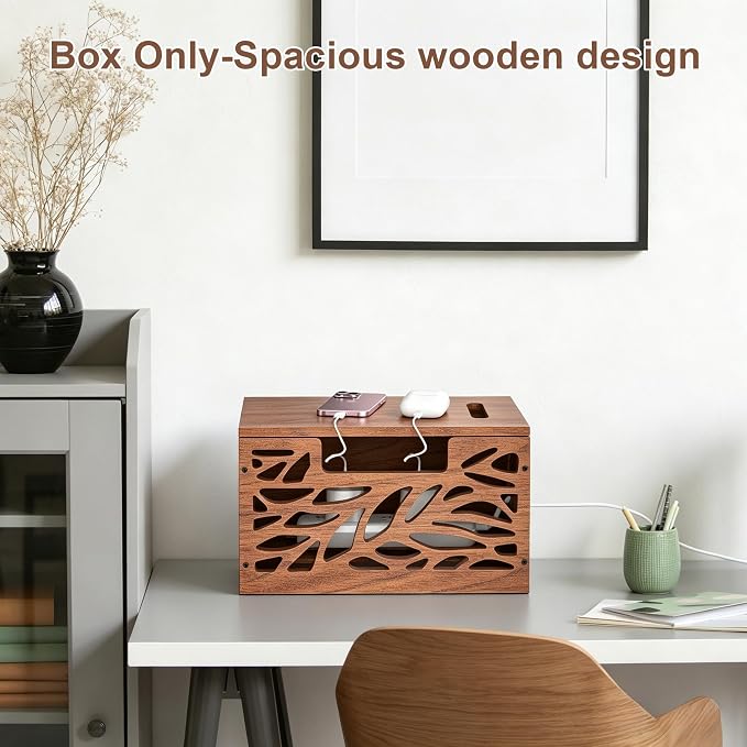 Wooden Cable Management Box, Large Cord Hider Box, Cord Box | Cable Organizer Box for Power Strips, Electrical Cords, Desk & Floor Cables Suitable for Home & Office