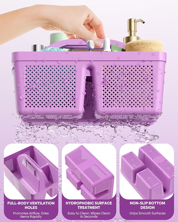 4 Pack Portable Shower Caddy, Integrated Handle, Reinforced Plastic, Organizer Storage Bathroom Supplies and Beauty Products, Cleaning Supplies, Shower Basket for Home, Dorm, Shelf and Cabinet