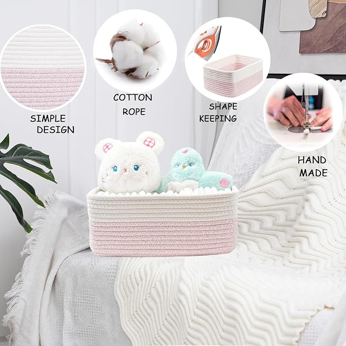 COMFY-HOMI 13" x 8.5" x 5.1" Storage Baskets for Organizing | Cotton Rope Woven Basket | Toy Storage Bin Box | Basket for Shelves, Closet Organizer Bin, Decorative Closet Shelf, 3 Pack