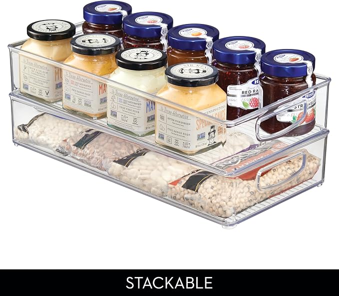 iDesign Stackable Clear Plastic Extra Long Pantry Organizers, 4-Pack | Cabinet Storage Bins, For Kitchen