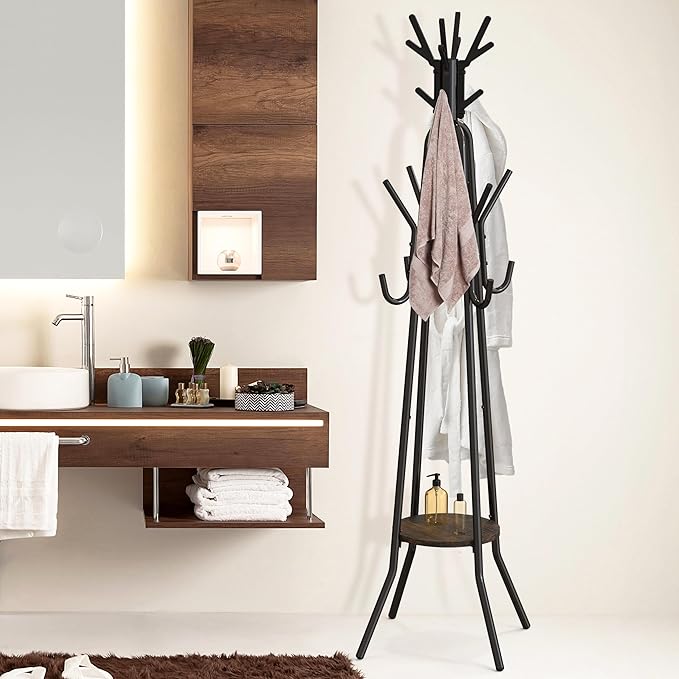 Simple Houseware Standing Coat/Hat Rack with Shelf, 20 Hooks, Rustic Brown | Tree Shaped Rack for Entryway, Hallway, Bedroom, Office