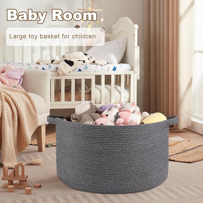 OIASKET Large Woven Baskets for Storage, 23.6" x 23.6" x 14.6" Blanket Storage Living Room, Baby Toy Basket for Clothes, Pillows, Towels, Shoe Basket for Entryway (Dark Grey)